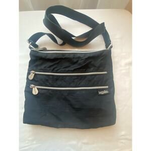 Baggallini Satchel Bag Shoulder Crossbody Travel Black Wide Strap Zip Pockets